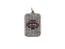 Load image into Gallery viewer, Antique Finish CZ Micro Pave Rectangle With Lip Pendant, Clear Cubic Zirconia Pave Rectangle Charm Pendant, 13x20mm,sku#F996C