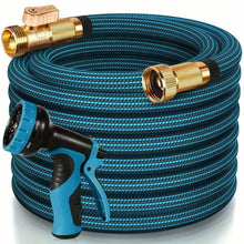 Load image into Gallery viewer, Heavy-Duty Garden Hose – 25Ft Leakproof Blue Rubber with Brass Connectors &amp; Spray Nozzle