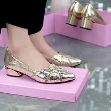 Load image into Gallery viewer, Women's Pointed Toe Chunky Heel Dress Shoes - Slip-On Low Heel Pumps