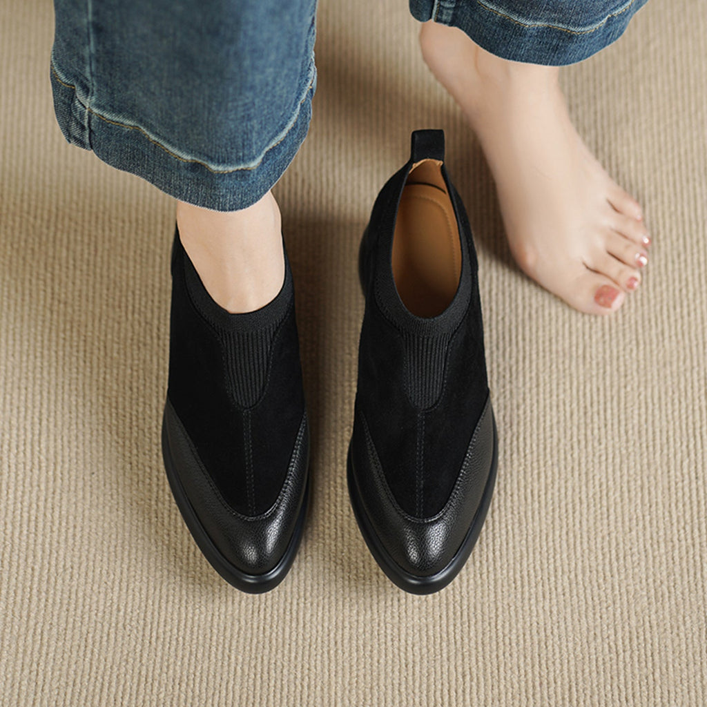 Women's Suede Mary Jane Chunky Heel Pumps - Round Toe Low Cut Single Strap Shoes
