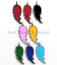 Load image into Gallery viewer, Colorful Enamel Angel Wing Pendant/Charm, Cubic Zirconia Pave Wing Pendant, Pink/Royal Blue/Black/Yellow Wing Charm,  22x51mm, SKU#F620