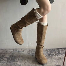 Load image into Gallery viewer, Women's Vintage Denim Lace-Up Long Boots – Mid Heel Round Toe All-Season Boots