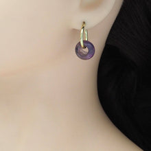 Load image into Gallery viewer, Green White Purple Gemstone Donut Ring Hoop Earrings, EF470