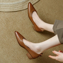 Load image into Gallery viewer, Women's Sheepskin Chunky Heel Slip-On Shoes | Pointed Toe Low Heels