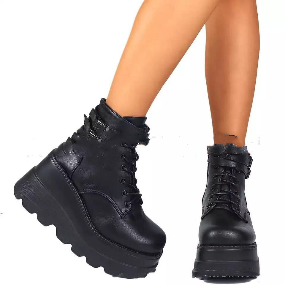 Women's Platform Boots | Genuine Leather Lace-Up Zipper Mid-Calf Winter Boots