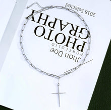 Load image into Gallery viewer, Medium Paperclip Chain Thin Cross Necklace, sku#CL09
