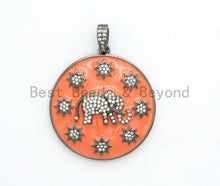 Load image into Gallery viewer, NEW Enamel Colorful Round With Elephant and Stars Pendant,CZ Micro Pave Oil Drop pendant,Enamel pendant,Enamel Jewelry,34x37mm,sku#F570