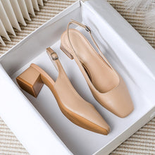 Load image into Gallery viewer, Women's Square Toe Chunky Heel Sandals | Genuine Leather Buckle Closure | Mid Heel Summer Shoes