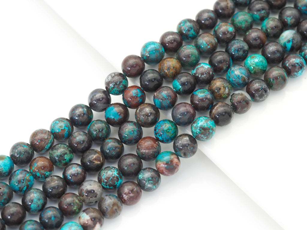 Genuine High Quality Blue Brown Chryscolla Round Smooth Bead