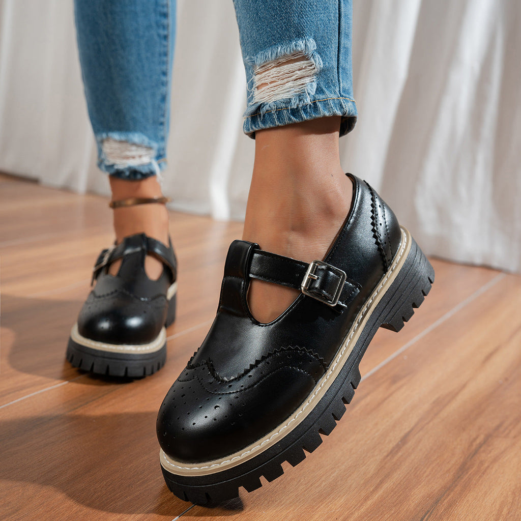 Women's Retro British Chunky Heel Pumps | Hollow-Out Buckle Loafer Shoes