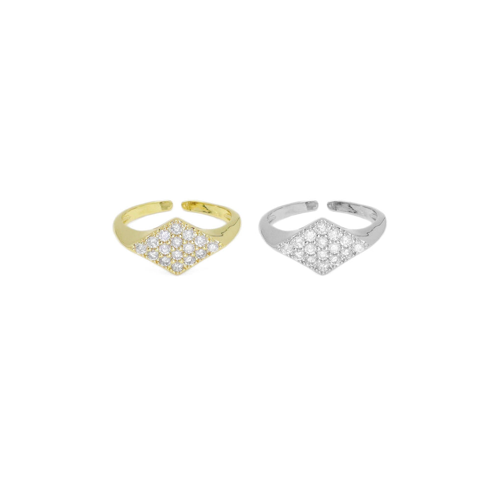 Clear CZ Rhombus diamond shape Adjustable Ring, Sku#A157