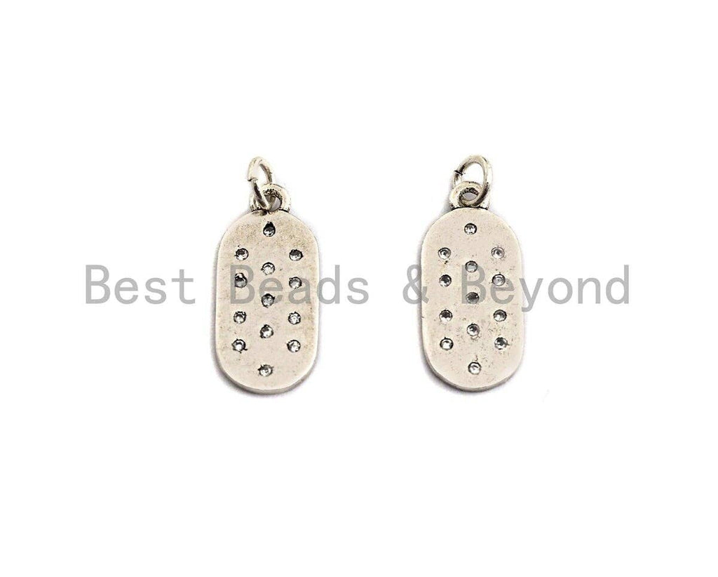 CZ Micro Pave Flat Oval Pendant, Antique Silver Tone, Clear Cubic Zirconia Big Pave Oval Charm Pendant, 9x21mm,sku#F1014C