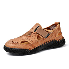 Load image into Gallery viewer, Men's Breathable Leather Mesh Closed-Toe Sandals with Velcro Strap - Genuine Leather &amp; Rubber Sole