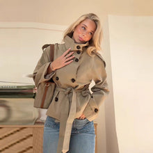 Load image into Gallery viewer, Womens Buttoned Waist-Cinching Lace-Up Trench Coat