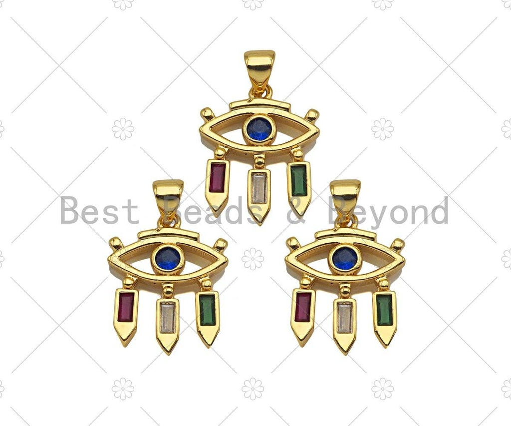 Gold Filled CZ Micro Pave Cobalt Blue Evil Eye Shape Pendant, 18K Gold Filled Evil Eye Charm, Necklace Bracelet Charm, 15x19mm, Sku#LD89