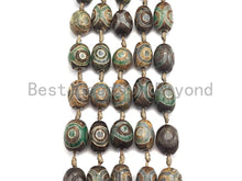 Load image into Gallery viewer, 1pc/12pc Tibetan Barrel Agate Beads, Green Brown EYE Dzi Drum beads, Tibetan Eye Agate Beads, 15x20mm, sku#U530C