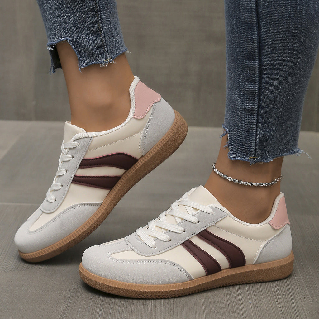 Women's Retro Color-Block Sneakers - German Training Style Low-Top Casual Shoes