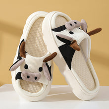 Load image into Gallery viewer, Cartoon Cow Frog Slippers | Linen Non-Slip Breathable Indoor Garden Shoes
