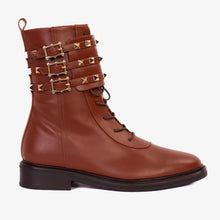 Load image into Gallery viewer, The Doncaster Brown Leather Lace-Up Mid Calf Women Boot With a Side Zipper