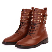 Load image into Gallery viewer, The Doncaster Brown Leather Lace-Up Mid Calf Women Boot With a Side Zipper