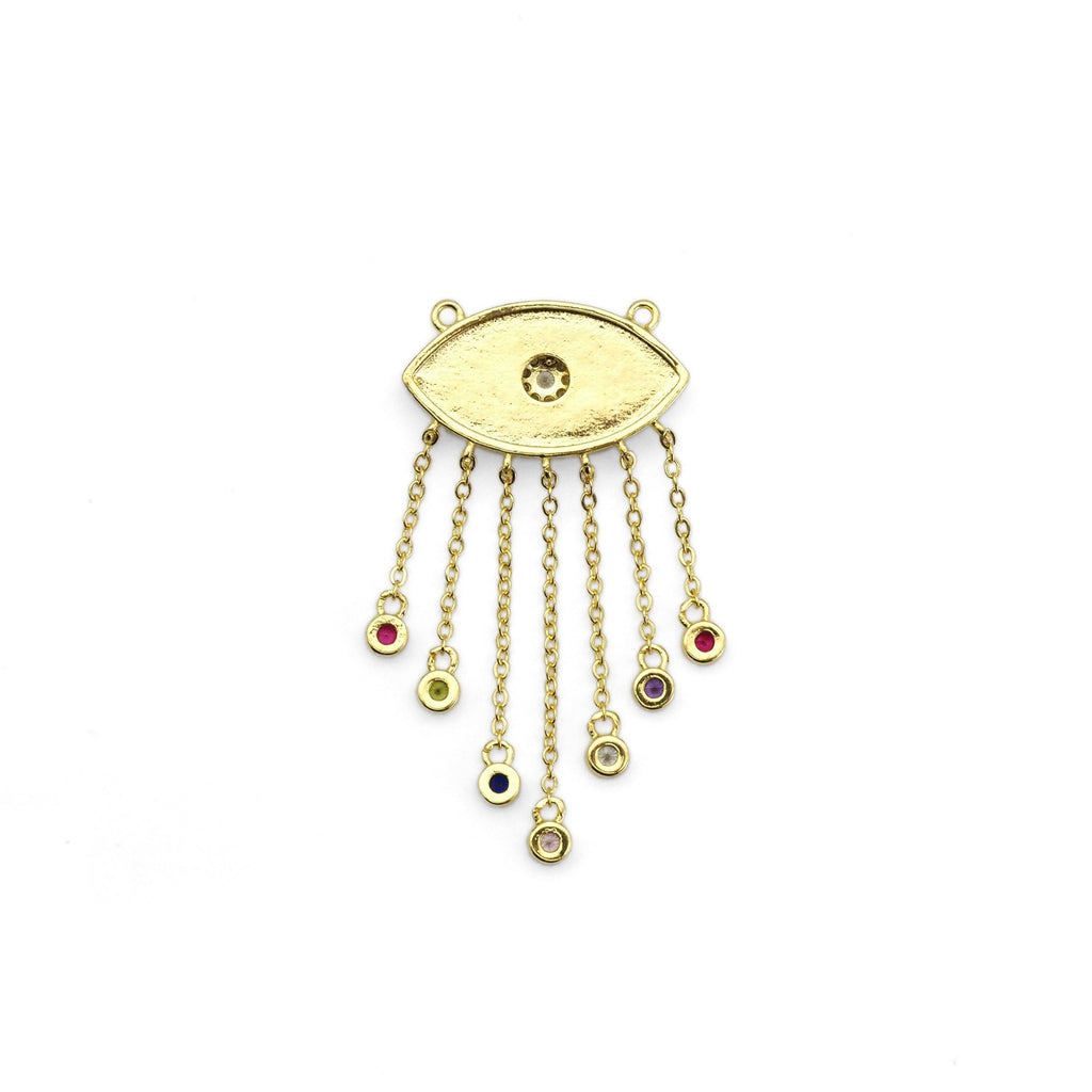 Gold Colorful CZ On Pearl Evil Eye Charm, Sku#LX274