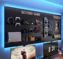 Load image into Gallery viewer, RGB Gaming Pegboard Wall Organizer with Metal Panels and Hooks, 12x24 Setup