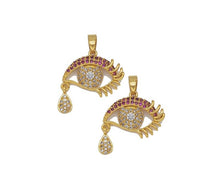 Load image into Gallery viewer, Gold Fuchsia CZ Evil Eye With Tear drop Charm, Sku#LD331