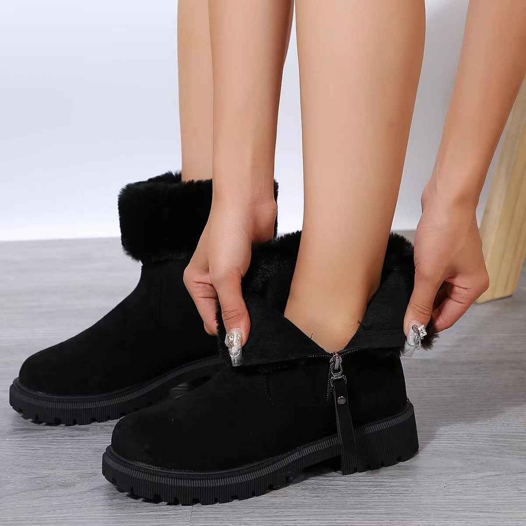 Women's Plush Lined Winter Snow Boots Side Zipper Thick Heel Anti-Slip Outdoor Boots