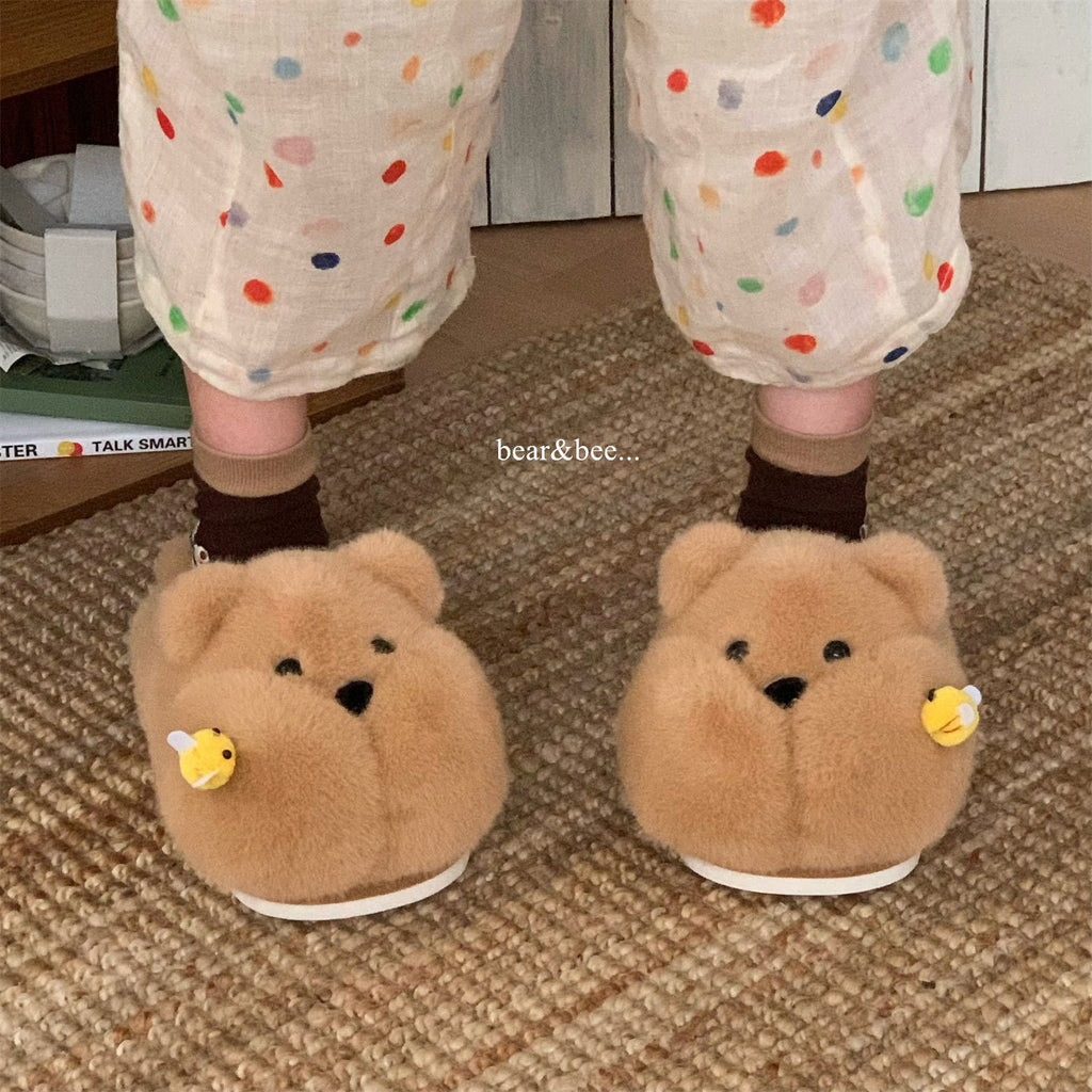 Chubby Bee Bear Slippers - Cute Cartoon Indoor House Shoes for Women & Men