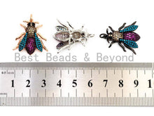 Load image into Gallery viewer, SAWFLY Inspired Charm, CZ Micro Pave Multi Color Insect Pendant, Cubic Zirconia Bug Charm,Gold/Rose Gold/Silver/Black,23x25mm,SKU#F442