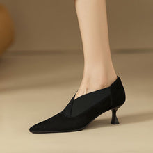 Load image into Gallery viewer, Women's French-Style Pointed-Toe Stiletto Pumps | Suede Mid Heel Dress Shoes