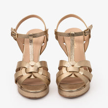Load image into Gallery viewer, The Parisian Gold Leather T-Strap Platform Heel Women Sandal