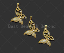 Load image into Gallery viewer, Gold Filled CZ Micro Pave Flower On Butterfly Shape Pendant, 18K Gold Filled ButterflyCharm, Necklace Bracelet Pendant,28x35mm,Sku#LD100