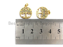 Load image into Gallery viewer, CZ Colorful Micro Pave Round With Tree Pendant, Tree Pave Pendant/Charm, Gold plated, 14x16mm, Sku#F759