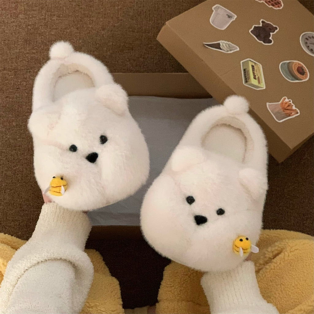Chubby Bee Bear Slippers - Cute Cartoon Indoor House Shoes for Women & Men