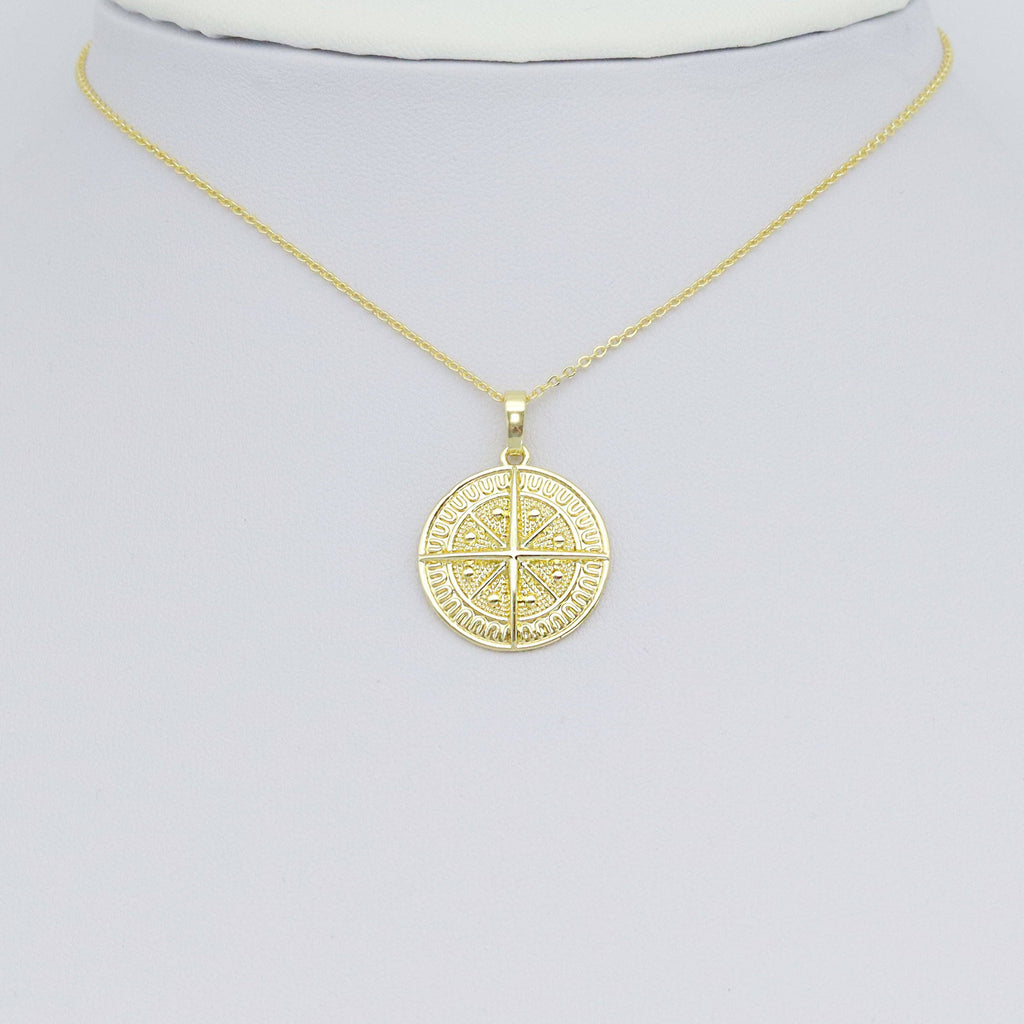 Gold North Star Compass Coin Charm Pendant, Sku#LK1023