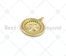 Load image into Gallery viewer, CZ Micro Pave Hollow Out Cross On Round Shape Pendant,18K Gold Filled Medallion Charm, Necklace Bracelet Charm Pendant, 23x20mm,Sku#LK416