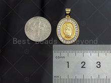 Load image into Gallery viewer, 18K Gold Virgin Mary On Oval Emblem Shape Pendant, Oval Charm, Virgin Mary Pave Pendant, Dainty Gold Charm,21x15mm, Sku#F1155
