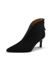 Load image into Gallery viewer, Women's Stiletto Heel Elastic Ankle Boots - Round Toe Back Zipper Suede Boots