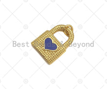 Load image into Gallery viewer, Colorful Enamel Heart On Lock Shape Pendant, Enamel Pendant Jewelry Findings,22x16mm,Sku#L559