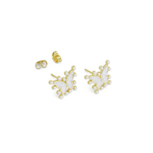 Load image into Gallery viewer, CZ Gold White Pearl Enamel Butterfly Stud Earrings, Sku#LD534
