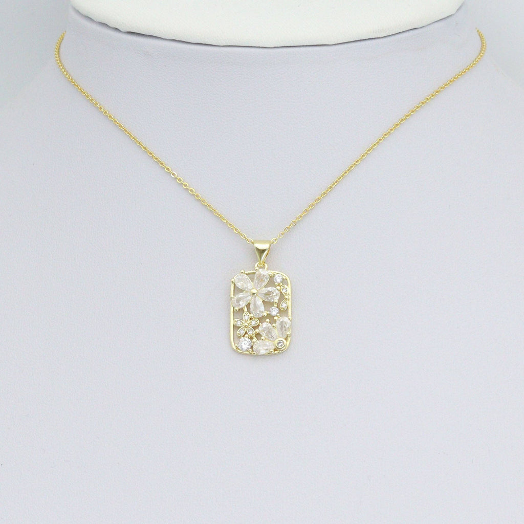 Baguette CZ Flower Rectangle Charm Pendant, Sku#LK1121