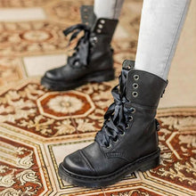 Load image into Gallery viewer, Women's British-Style Lace-Up Ankle Boots | Round Toe Flat Boots