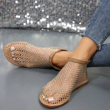 Load image into Gallery viewer, Women's Rhinestone Flat Sandals | Round Toe Mesh Summer Shoes