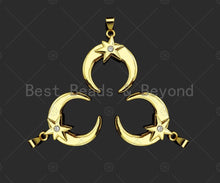 Load image into Gallery viewer, CZ Micro Pave 18k Gold North Star On Horn Shape Pendant, Cubic Zirconia Pendant, Horn Charm, CZ Micro Pave Pendant,21x25mm,Sku#LK213