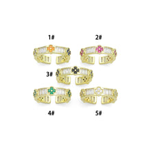 Load image into Gallery viewer, Baguette CZ Colorful Flower band Adjustable Ring, Sku#A491