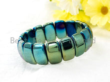 Load image into Gallery viewer, Green Blue Natural Hematite Stretch Bracelet, Titanium Plate