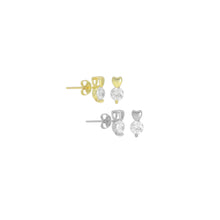 Load image into Gallery viewer, Clear CZ Heart Dot Gold Silver Stud Earrings, Sku#A206