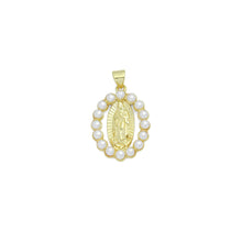Load image into Gallery viewer, White Pearl Round Virgin Mary Oval Charm Pendant, Sku#LD703