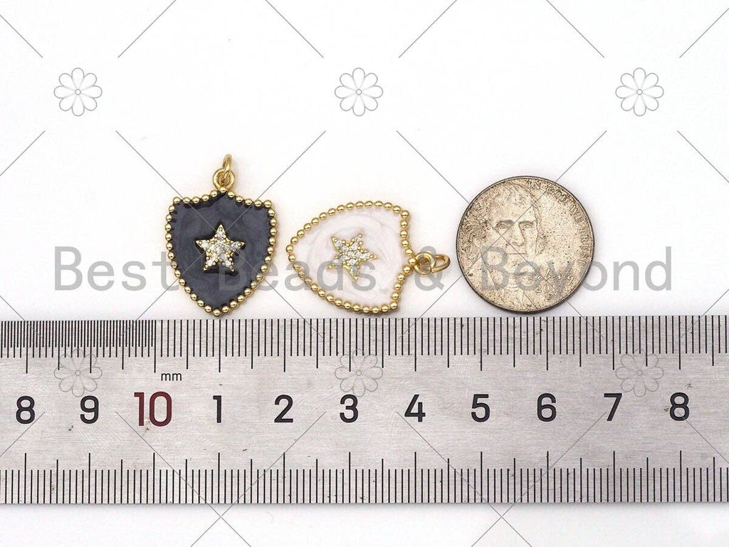 Micro pave CZ Five Point Star On Colorful Enamel Shield Shape Pendant,18K Gold Filled Enamel CZ Star Pendant,Enamel Jewelry,24x18mm,Sku#L593